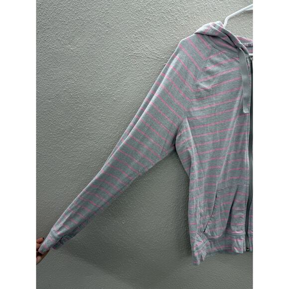Under Armour Womens Jacket Size XL Gray Pink Strip Zip Up Hooded Semi-Fitted - Picture 2 of 11